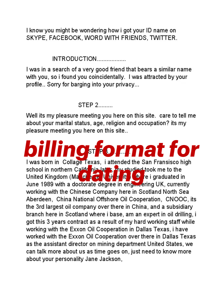 All Dating Billing Format